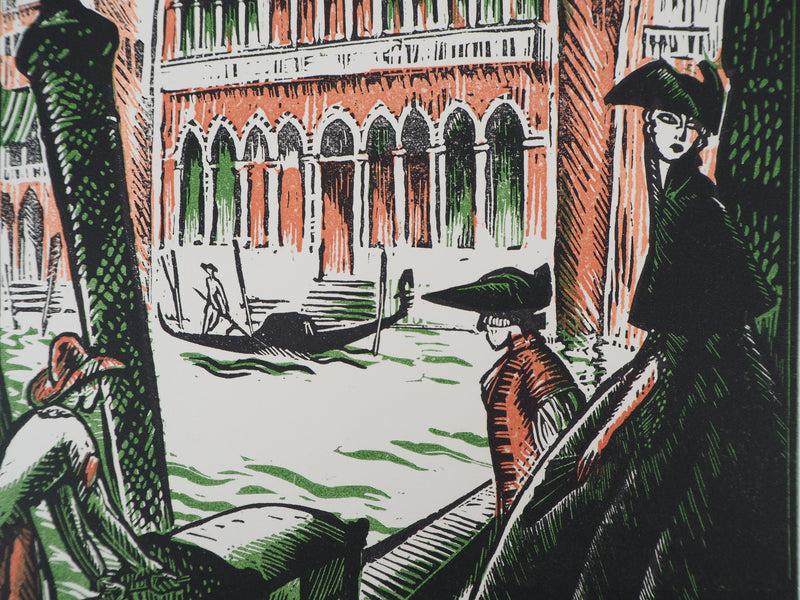 Robert BONFILS : Gondoles sur le Grand Canal à Venise, Gravure sur bois originale (photo de détail 5) - Crédit photo : Galerie Art.Paris