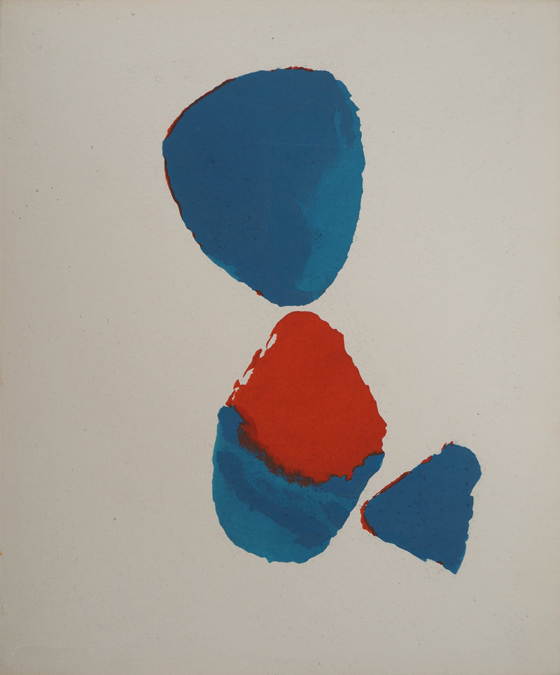 Nicolas DE STAEL : Composition abstraite bleu et rouge, Lithographie originale (vue générale) - Crédit photo : Galerie Art.Paris