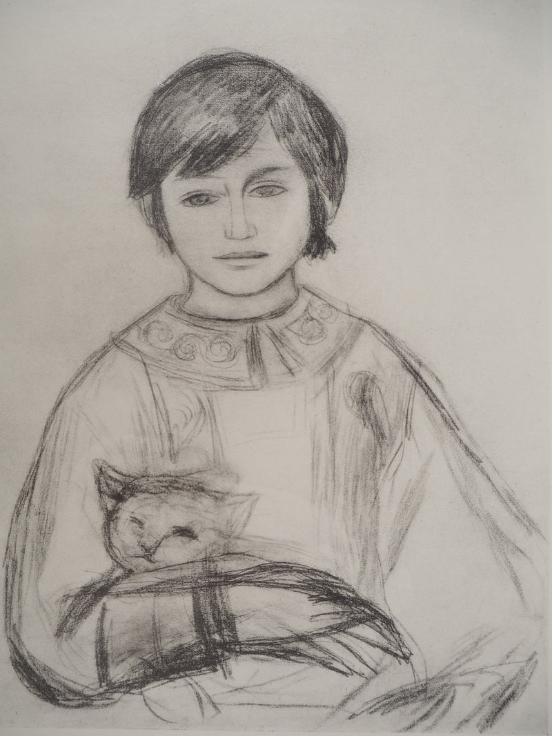 Pierre-Auguste RENOIR : Petite fille au chat (Julie Manet), Héliogravure originale (photo de détail 2) - Crédit photo : Galerie Art.Paris