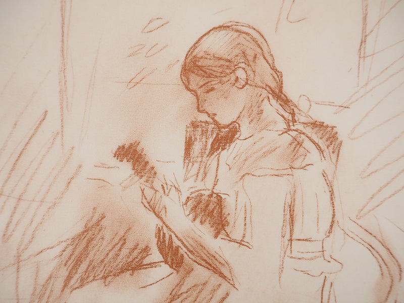 Berthe MORISOT : Jeune fille jouant de la guitare, Héliogravure originale (photo de détail 5) - Crédit photo : Galerie Art.Paris