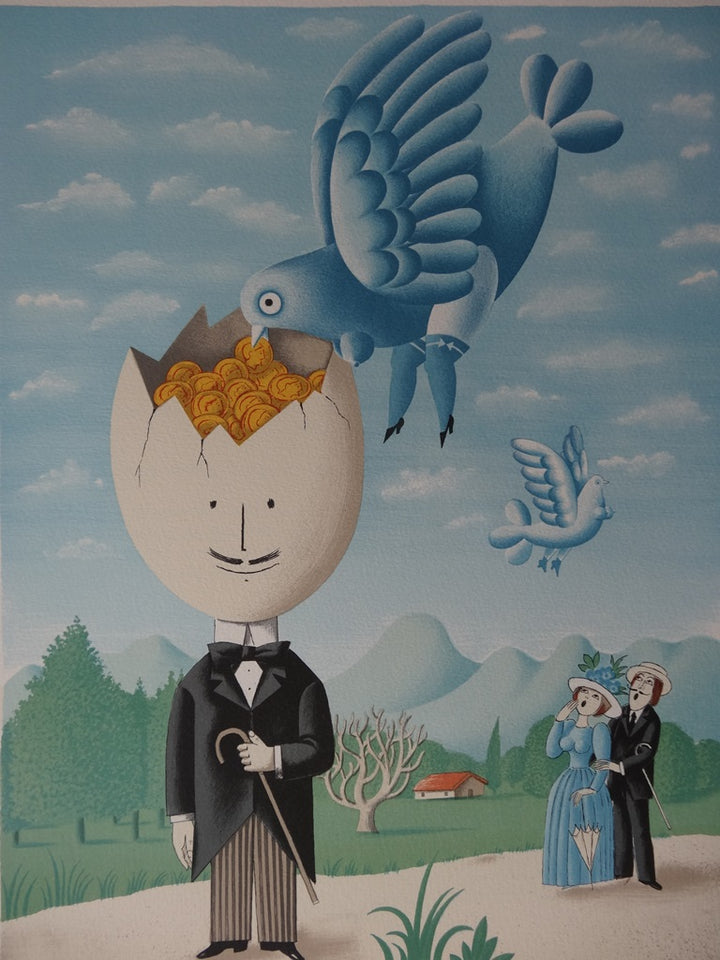 Raymond PEYNET: The Man with the Golden Brain, Original Lithograph