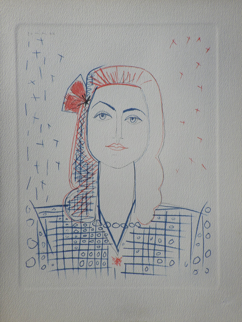 Pablo PICASSO : Portrait de françoise GILOT, Héliogravure