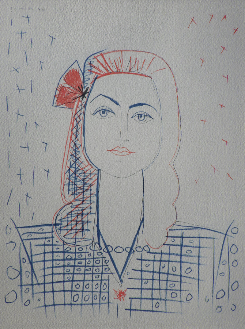 Pablo PICASSO : Portrait de françoise GILOT, Héliogravure