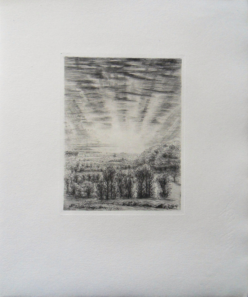 Jean FRELAUT : Lever du jour sur la campagne, Gravure originale (photo de détail 2) - Crédit photo : Galerie Art.Paris