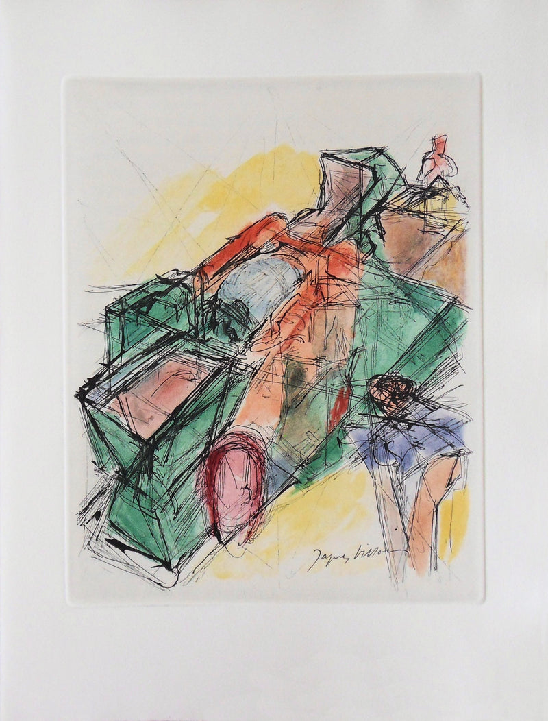 Jacques VILLON : Charrette et labeur, Gravure originale signée