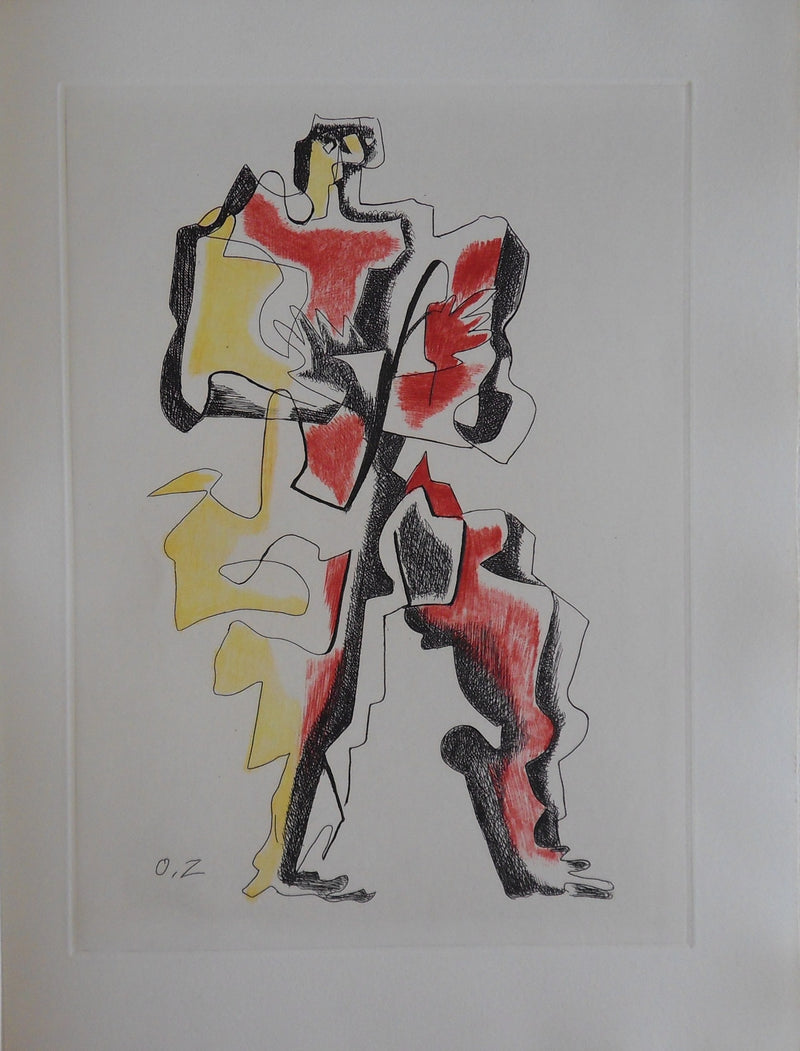 Ossip ZADKINE : Personnage jaune et rouge, Gravure originale signée