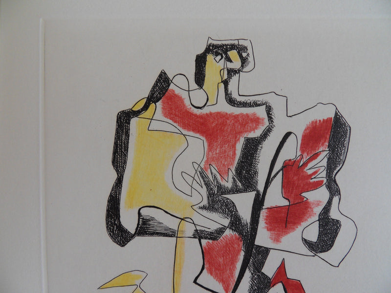 Ossip ZADKINE : Personnage jaune et rouge, Gravure originale signée