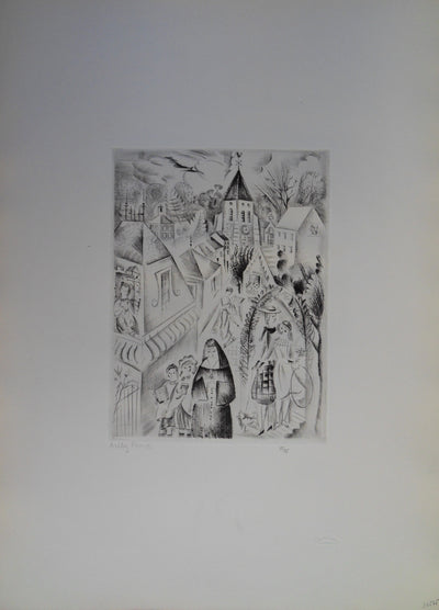 Mily POSSOZ : L'Eglise de Fontenay, c, Gravure originale (vue générale) - Crédit photo : Galerie Art.Paris