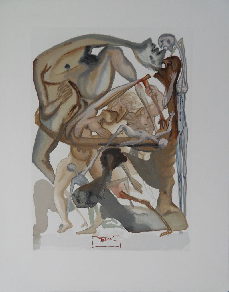Salvador DALI : Au bord du septième cercle, Bois gravé original signé