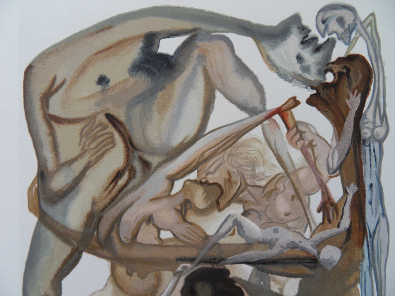 Salvador DALI : Au bord du septième cercle, Bois gravé original signé