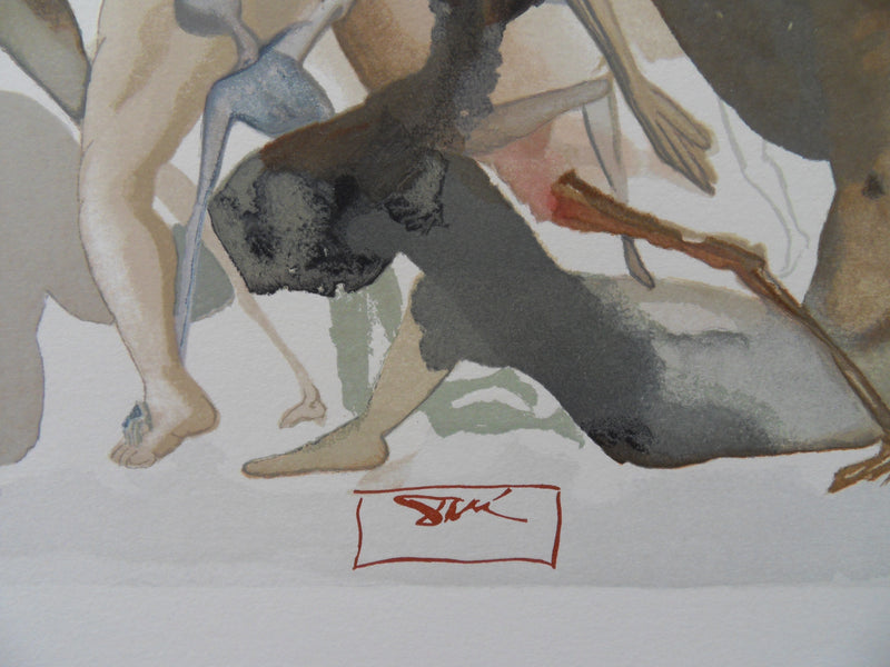 Salvador DALI : Au bord du septième cercle, Bois gravé original signé