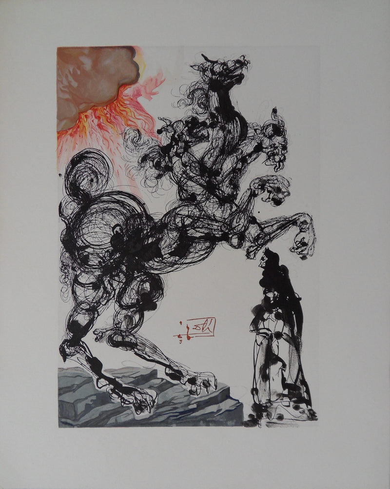 Salvador DALI : Cerbère, Bois gravé original signé