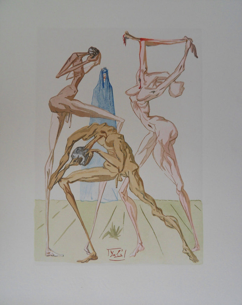 Salvador DALI : Les simoniaques, Bois gravé original signé