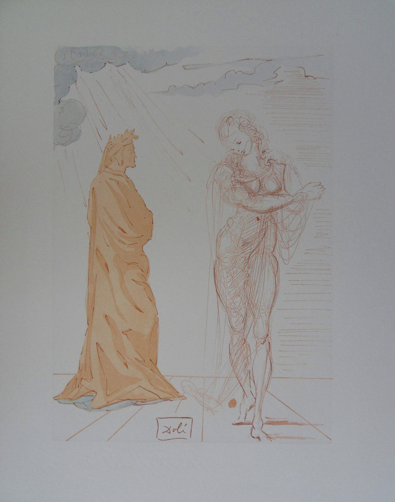 Salvador DALI : Virgile réconforte Dante, Bois gravé original signé