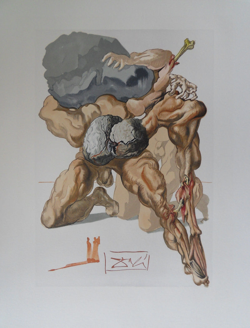 Salvador DALI : Les avares et les prodigues, Bois gravé original signé