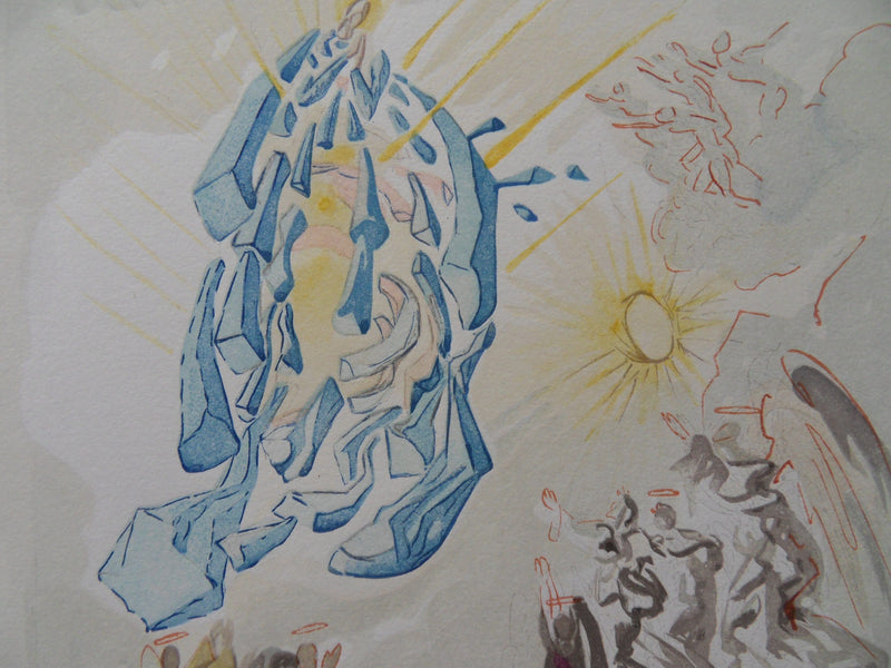 Salvador DALI : Dante recouvre la vue, Bois gravé original signé