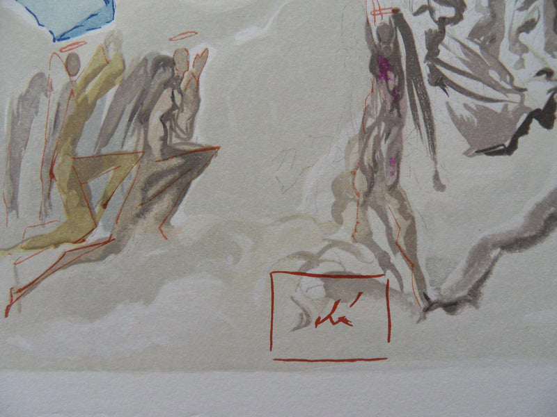 Salvador DALI : Dante recouvre la vue, Bois gravé original signé