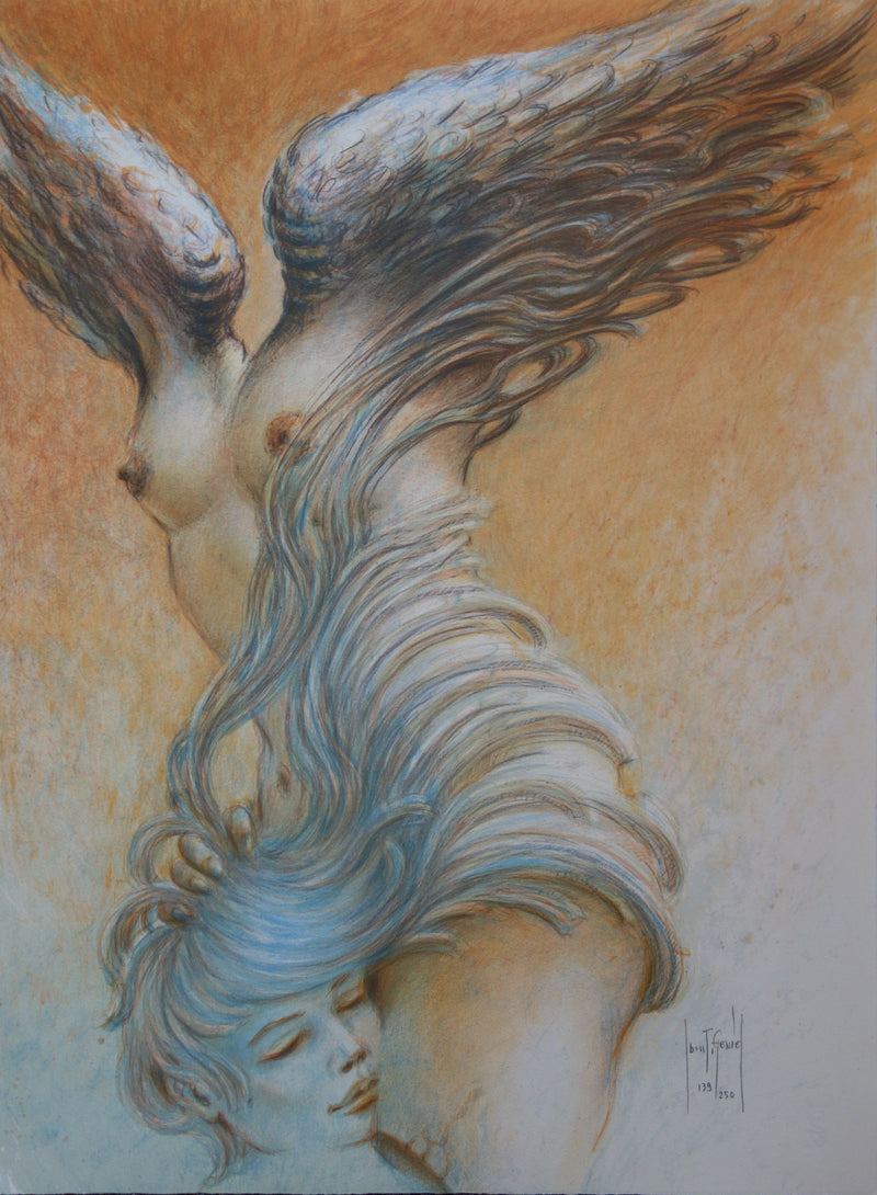 Francis de SAINT GENIES : Amour à Samothrace en jaune, Lithographie originale signée