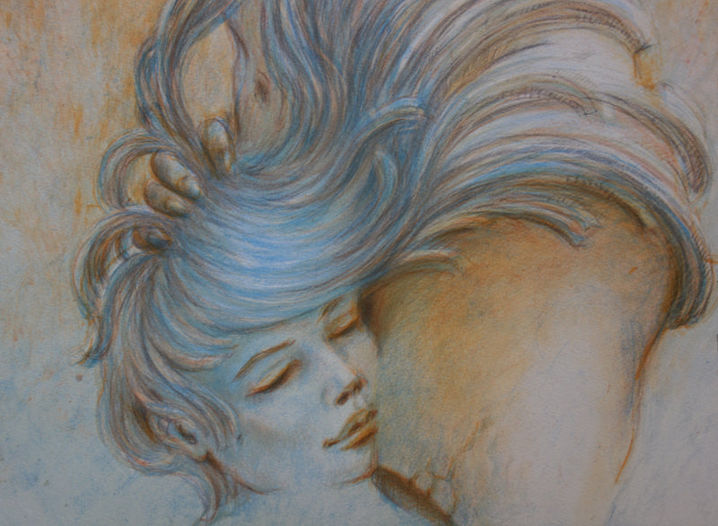 Francis de SAINT GENIES : Amour à Samothrace en jaune, Lithographie originale signée