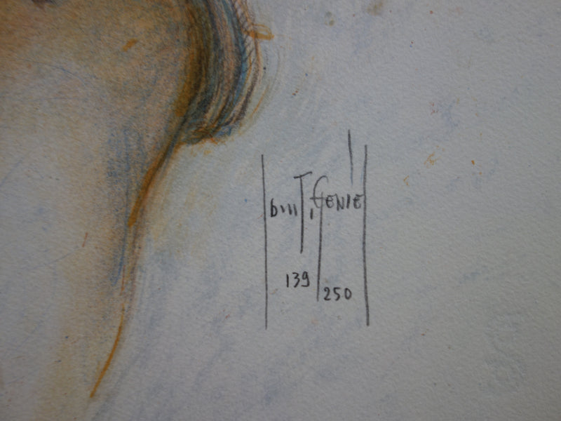 Francis de SAINT GENIES : Amour à Samothrace en jaune, Lithographie originale signée