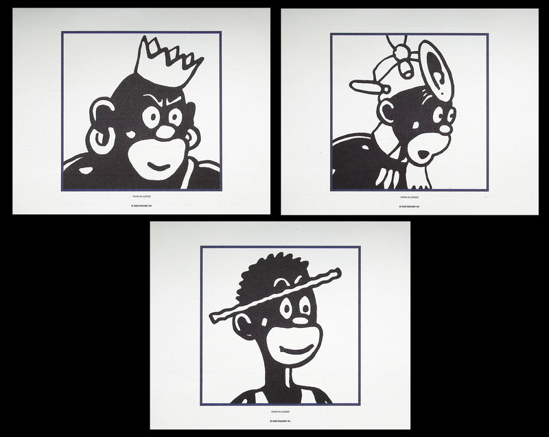 HERGÉ : TINTIN, Les Congolais, 3 Lithographies Ex Libris