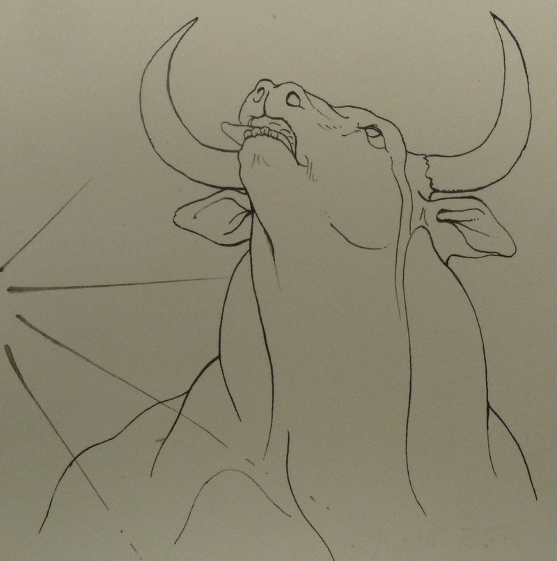 Pierre-Yves TREMOIS : Le taureau, Dessin original (vue générale) - Crédit photo : Galerie Art.Paris