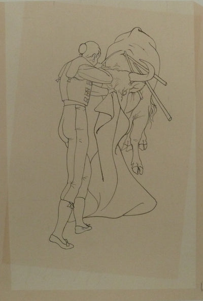 Pierre-Yves TREMOIS : Face à face avec le taureau, Dessin original (vue générale) - Crédit photo : Galerie Art.Paris