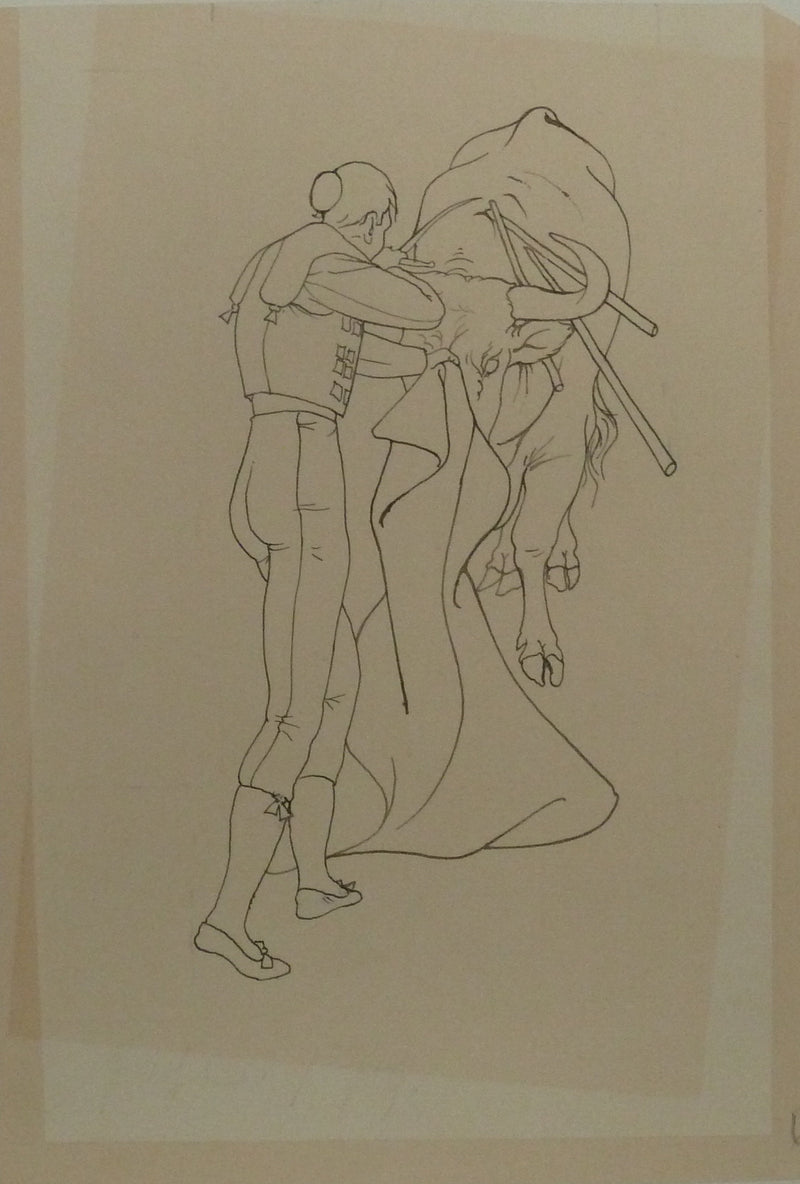 Pierre-Yves TREMOIS : Face à face avec le taureau, Dessin original (vue générale) - Crédit photo : Galerie Art.Paris