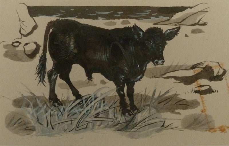 Pierre-Yves TREMOIS : Jeune veau dans le pré, Dessin original (photo de détail 3) - Crédit photo : Galerie Art.Paris