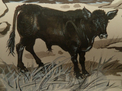 Pierre-Yves TREMOIS : Jeune veau dans le pré, Dessin original (photo de détail 4) - Crédit photo : Galerie Art.Paris