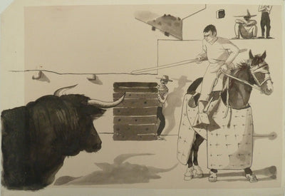Pierre-Yves TREMOIS : Scène de tauromachie, Dessin original (vue générale) - Crédit photo : Galerie Art.Paris