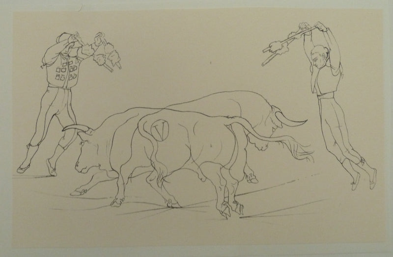 Pierre-Yves TREMOIS : Les picadors au combat, Dessin original (vue générale) - Crédit photo : Galerie Art.Paris