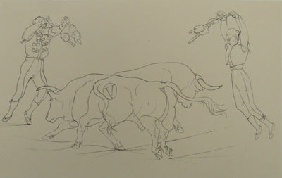 Pierre-Yves TREMOIS : Les picadors au combat, Dessin original (photo de détail 3) - Crédit photo : Galerie Art.Paris