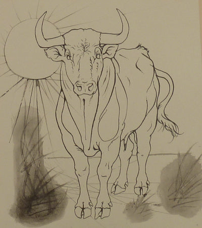 Pierre-Yves TREMOIS : Taureau sous le soleil ardent, Dessin original (photo de détail 3) - Crédit photo : Galerie Art.Paris