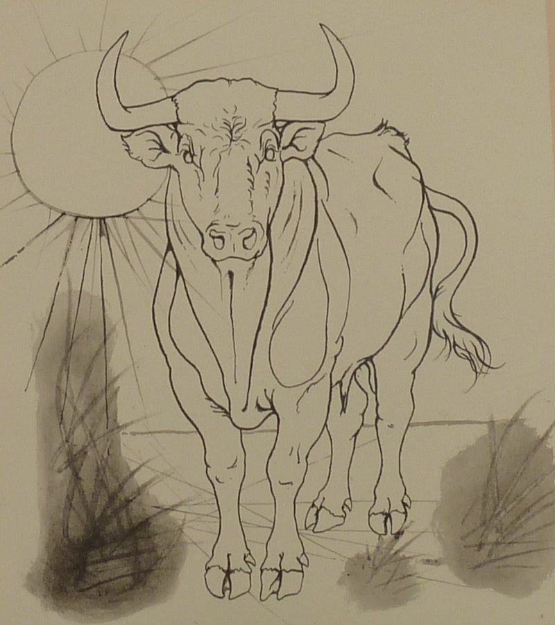 Pierre-Yves TREMOIS : Taureau sous le soleil ardent, Dessin original (photo de détail 3) - Crédit photo : Galerie Art.Paris