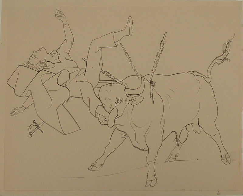 Pierre-Yves TREMOIS : Le taureau enragé, Dessin original (vue générale) - Crédit photo : Galerie Art.Paris