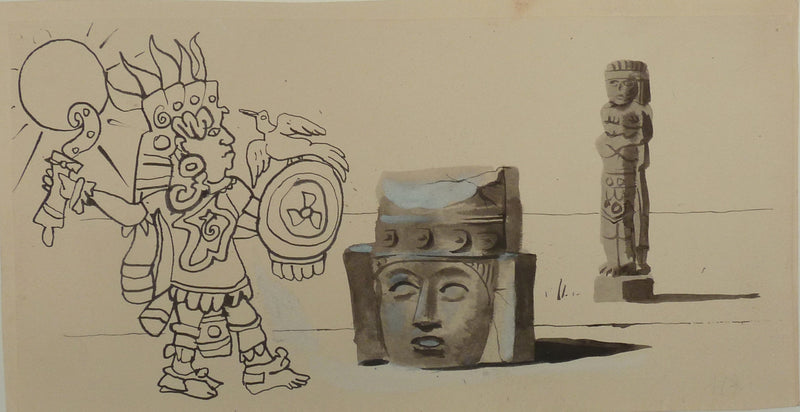 Pierre-Yves TREMOIS : Civilisation aztèque, Dessin original (vue générale) - Crédit photo : Galerie Art.Paris