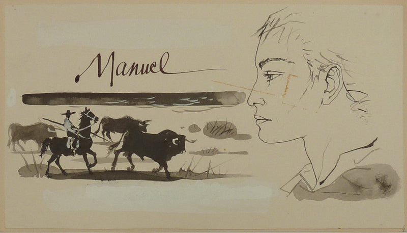 Pierre-Yves TREMOIS : Manuel face aux taureaux, Dessin original (photo de détail 3) - Crédit photo : Galerie Art.Paris