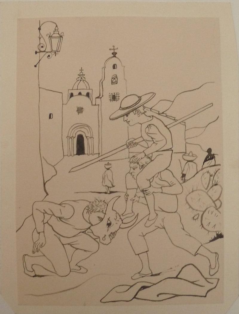 Pierre-Yves TREMOIS : Enfants jouant à la corrida, Dessin original (vue générale) - Crédit photo : Galerie Art.Paris