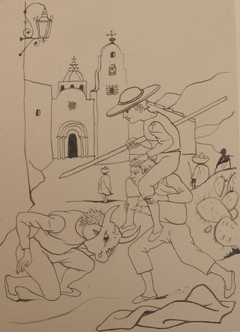 Pierre-Yves TREMOIS : Enfants jouant à la corrida, Dessin original (photo de détail 3) - Crédit photo : Galerie Art.Paris