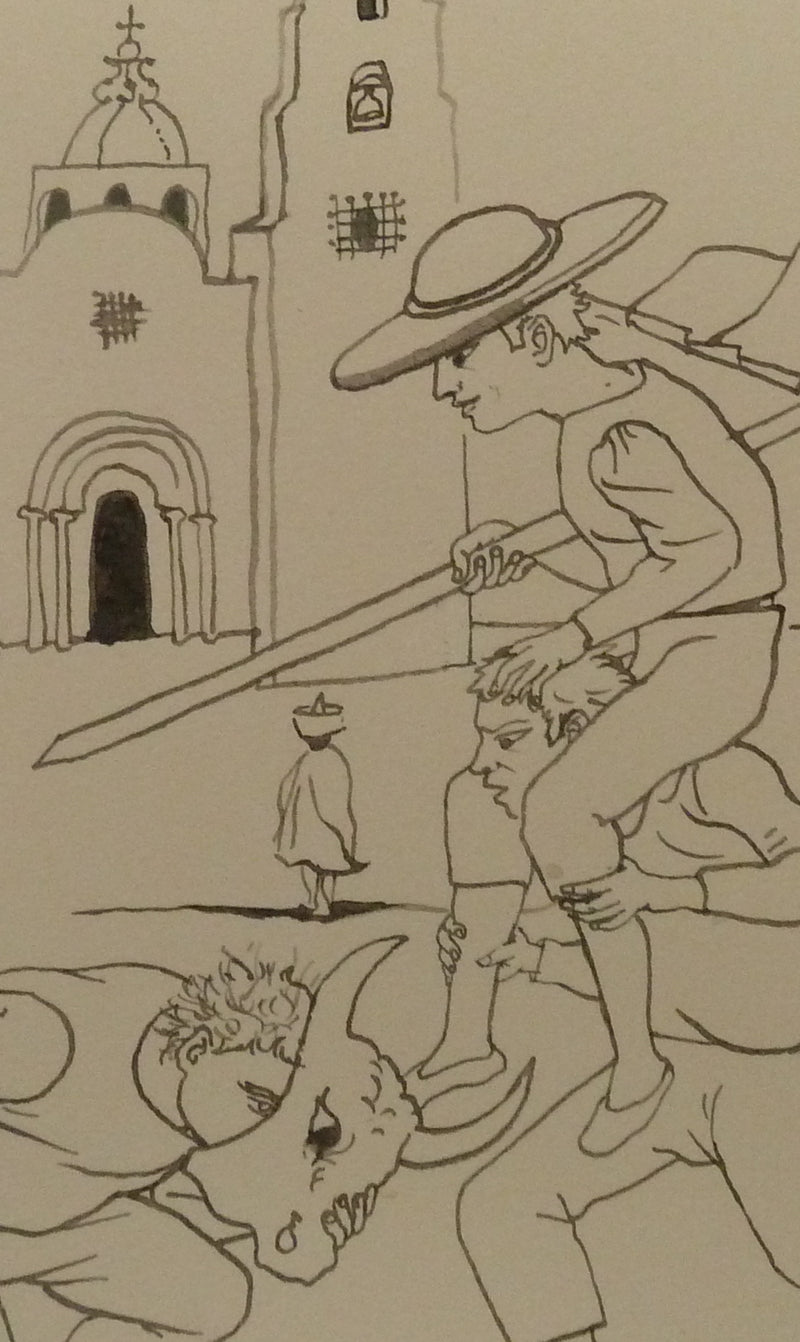 Pierre-Yves TREMOIS : Enfants jouant à la corrida, Dessin original (photo de détail 5) - Crédit photo : Galerie Art.Paris