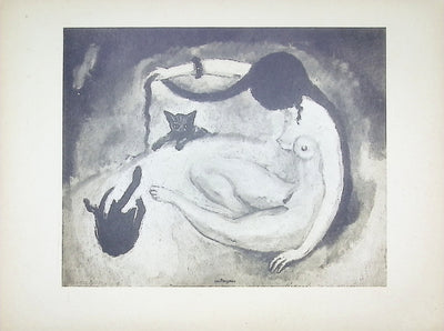 Kees VAN DONGEN : Jeune fille nue et ses chats, Gravure originale (vue générale) - Crédit photo : Galerie Art.Paris