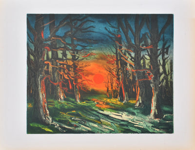 Maurice DE VLAMINCK : Coucher de soleil dans la forêt de Senonches, Lithographie originale (vue générale) - Crédit photo : Galerie Art.Paris