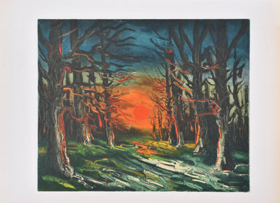 Maurice DE VLAMINCK : Coucher de soleil dans la forêt de Senonches, Lithographie originale (photo de détail 2) - Crédit photo : Galerie Art.Paris