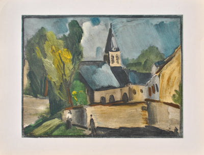 Maurice DE VLAMINCK : L'église de Bougival, Lithographie originale (vue générale) - Crédit photo : Galerie Art.Paris