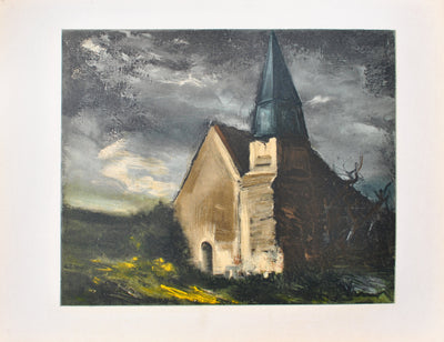 Maurice DE VLAMINCK : L'église de St Lubin de Cravant, Lithographie originale (vue générale) - Crédit photo : Galerie Art.Paris