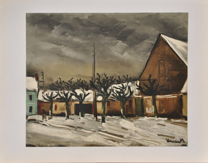 Maurice DE VLAMINCK : Les tilleuls sous la neige, Lithographie originale (vue générale) - Crédit photo : Galerie Art.Paris