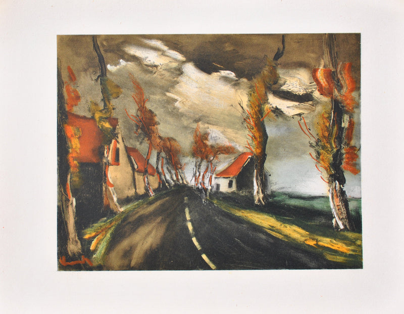 Maurice DE VLAMINCK : La route de Mortagne, Lithographie originale (vue générale) - Crédit photo : Galerie Art.Paris