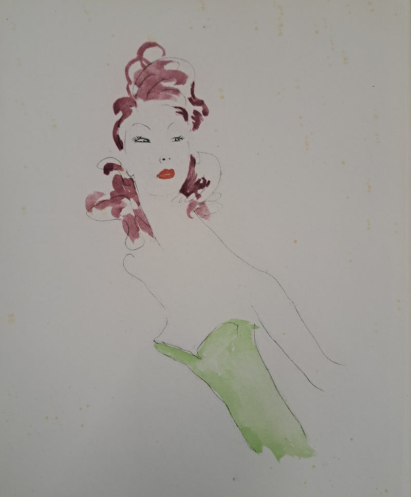 Jean-Gabriel DOMERGUE: Young woman with a bustier, Original engraving
