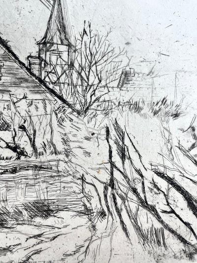 Solange de BIÈVRE : Paysage rural, Gravure originale signée